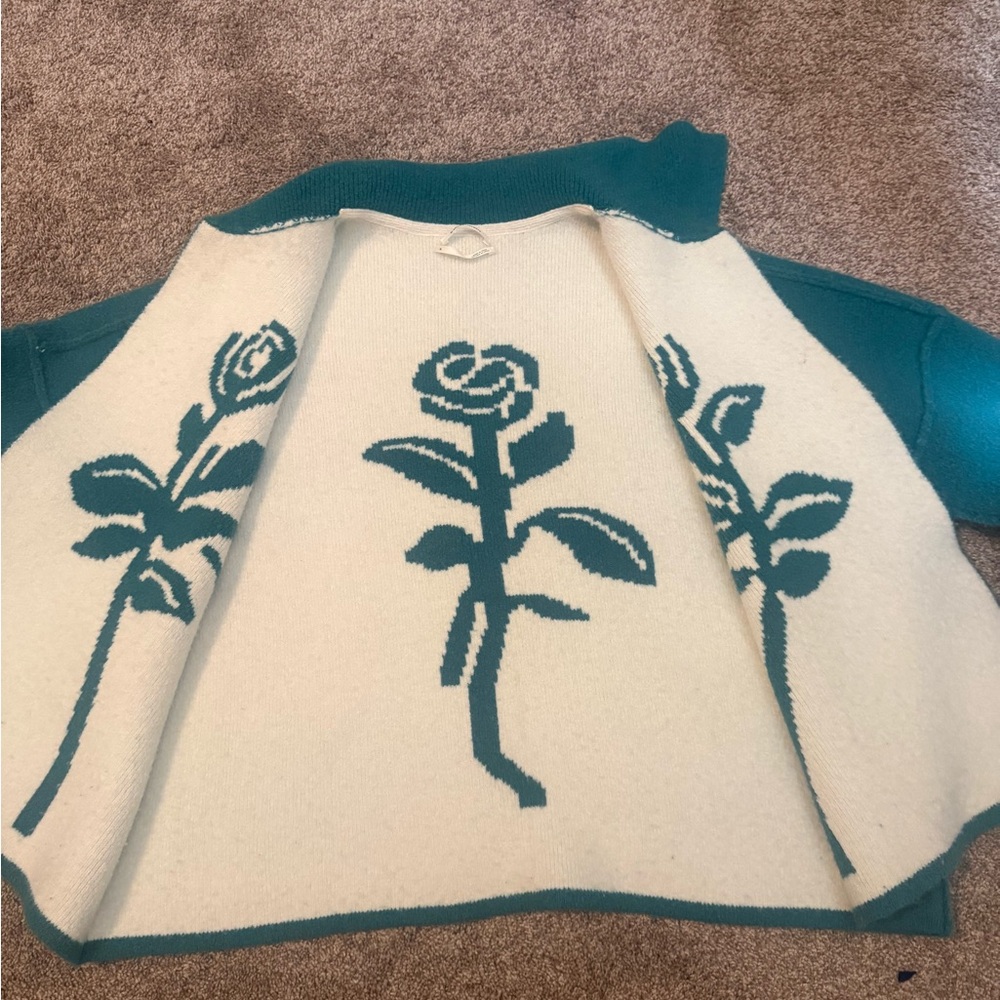 Teal Floral Open-Front Cardigan Sweater - Brand - Picture 8 of 11